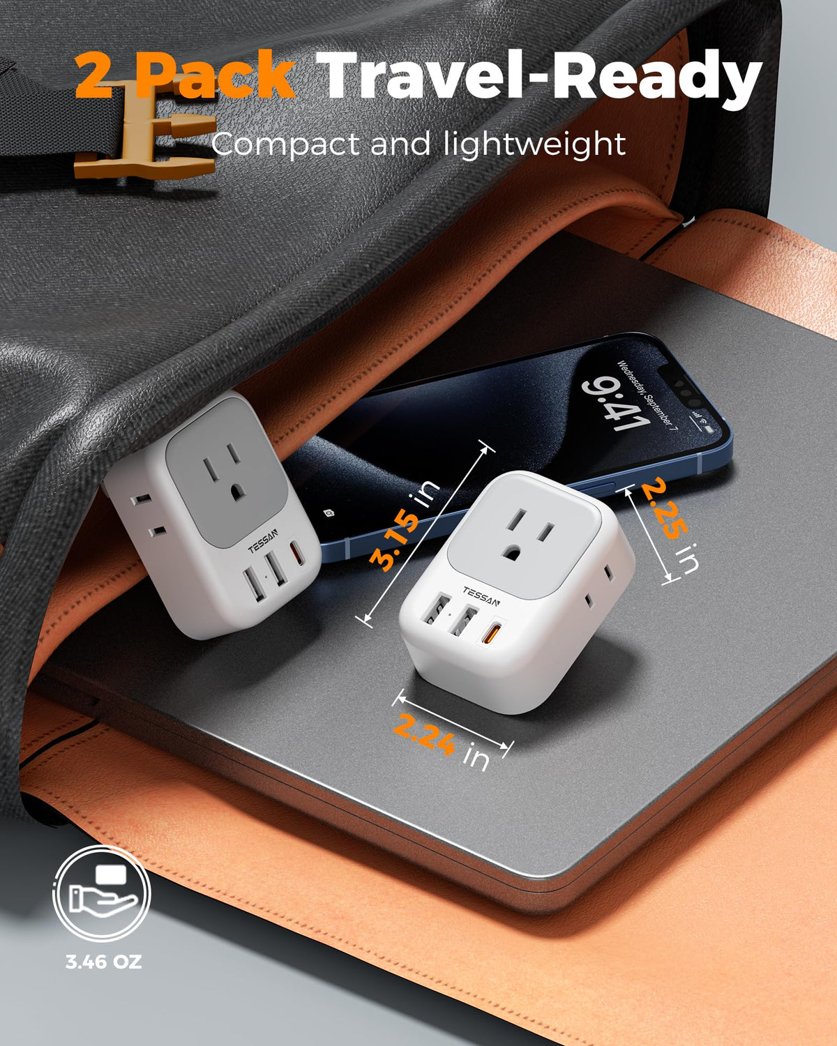 TESSAN European Travel Plug Adapter 2 Pack, Type C Plug