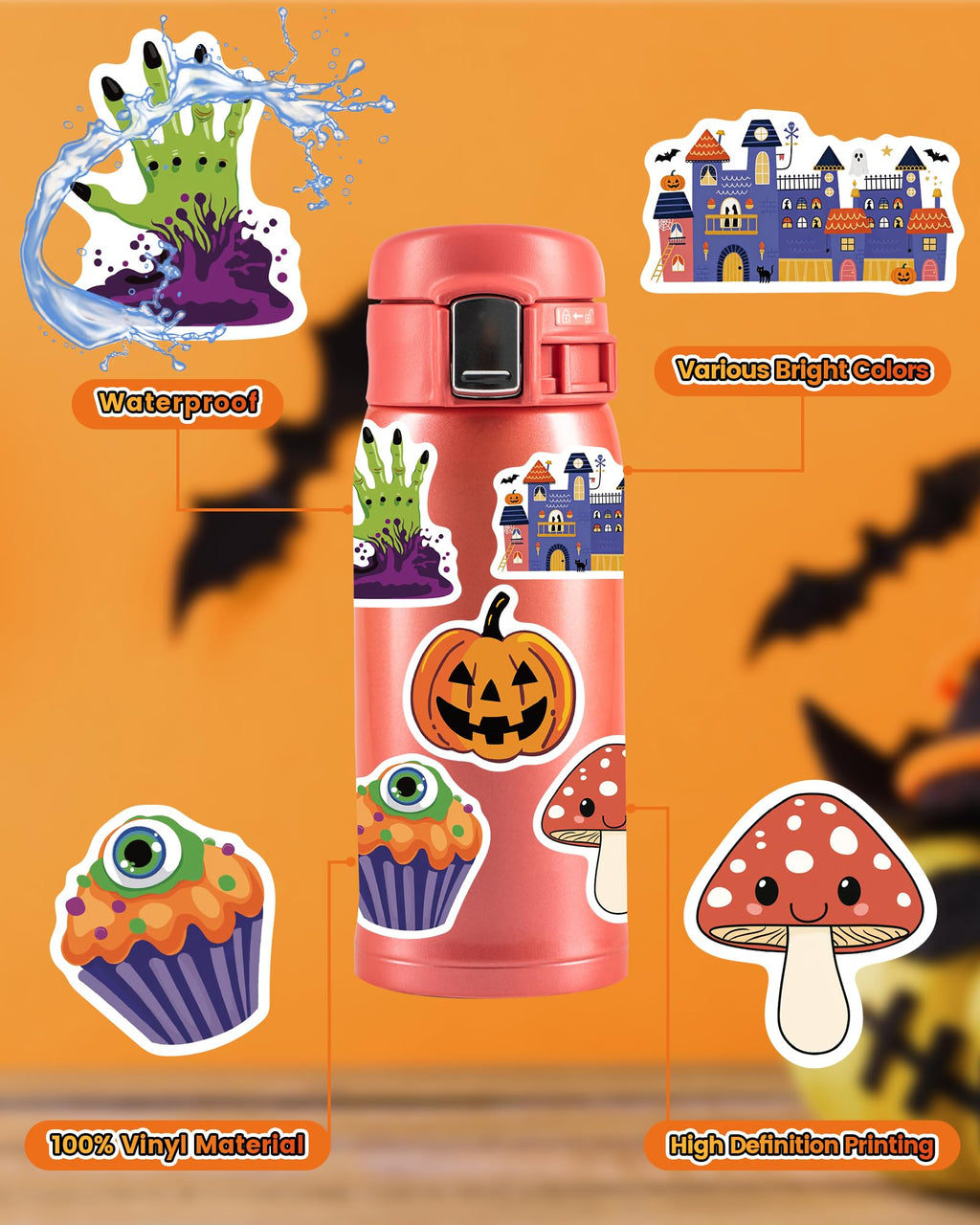 600 Pcs/Pack Water Bottle Stickers for Kids, Cute Vinyl Waterproof Stickers
