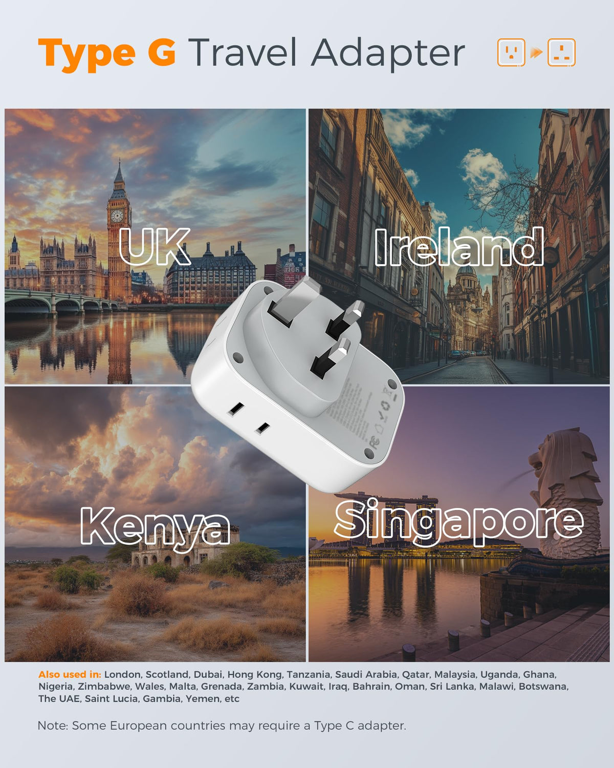 TESSAN European Travel Plug Adapter 2 Pack, Type C Plug