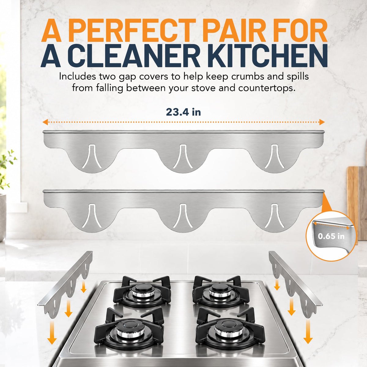 Linda’s Essentials Silicone Stove Gap Covers (2 Pack), Heat Resistant Oven Gap Filler Seals Gaps Between Stovetop and Counter, Easy to Clean Stove Gap Guard (21 Inches, Black)