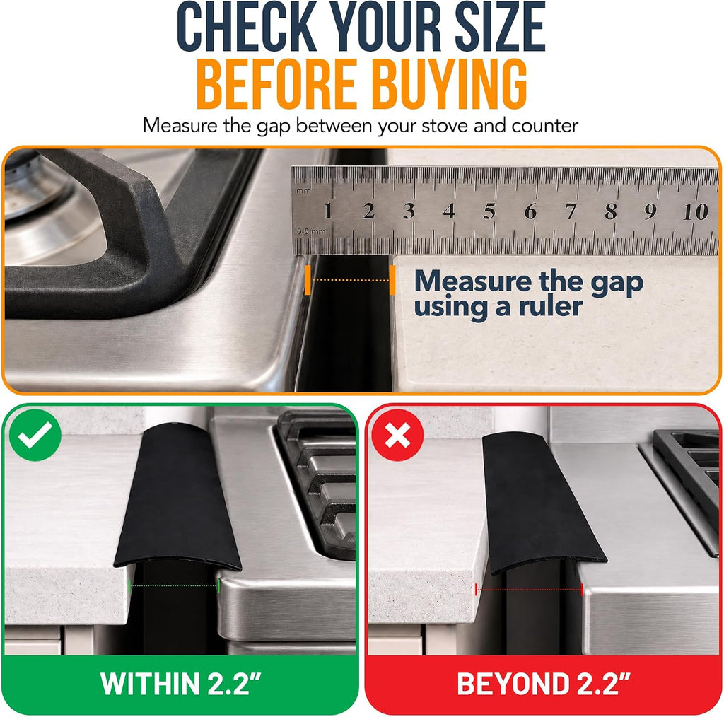 Linda’s Essentials Silicone Stove Gap Covers (2 Pack), Heat Resistant Oven Gap Filler Seals Gaps Between Stovetop and Counter, Easy to Clean Stove Gap Guard (21 Inches, Black)