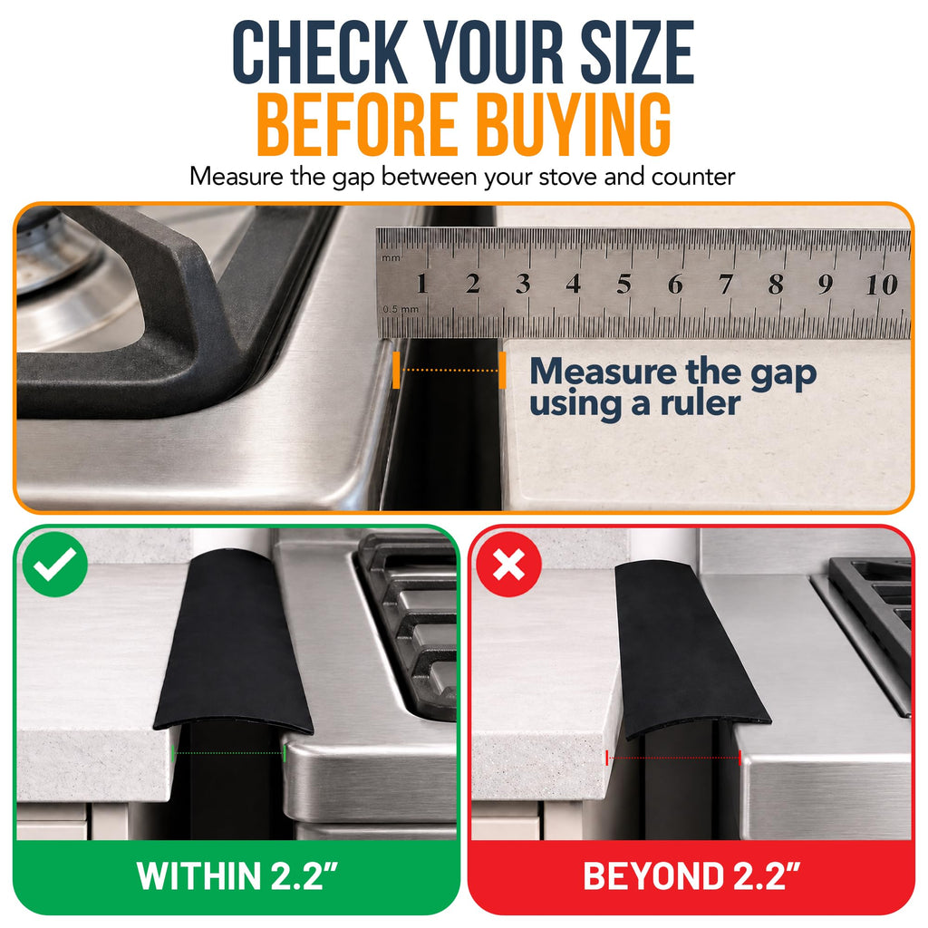 Linda’s Essentials Silicone Stove Gap Covers (2 Pack), Heat Resistant Oven Gap Filler Seals Gaps Between Stovetop and Counter, Easy to Clean Stove Gap Guard (21 Inches, Black)