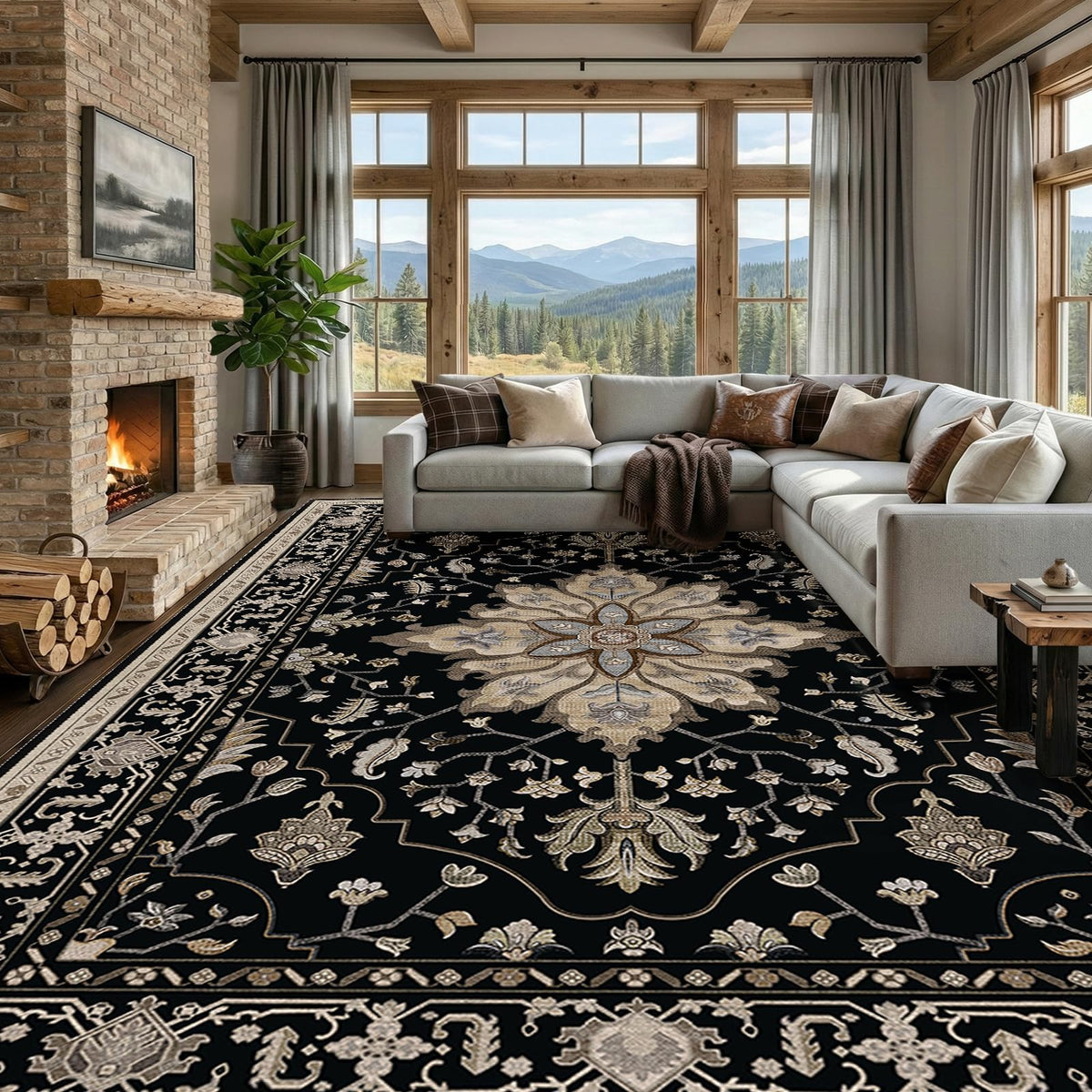 RELEANY Washable Area Rug, 5'x7', Brick/Brown/Green