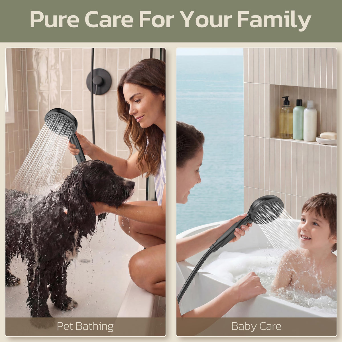 JDO High‑Pressure 6‑Setting Handheld Shower Head, 4.7 Inch Chrome Premium