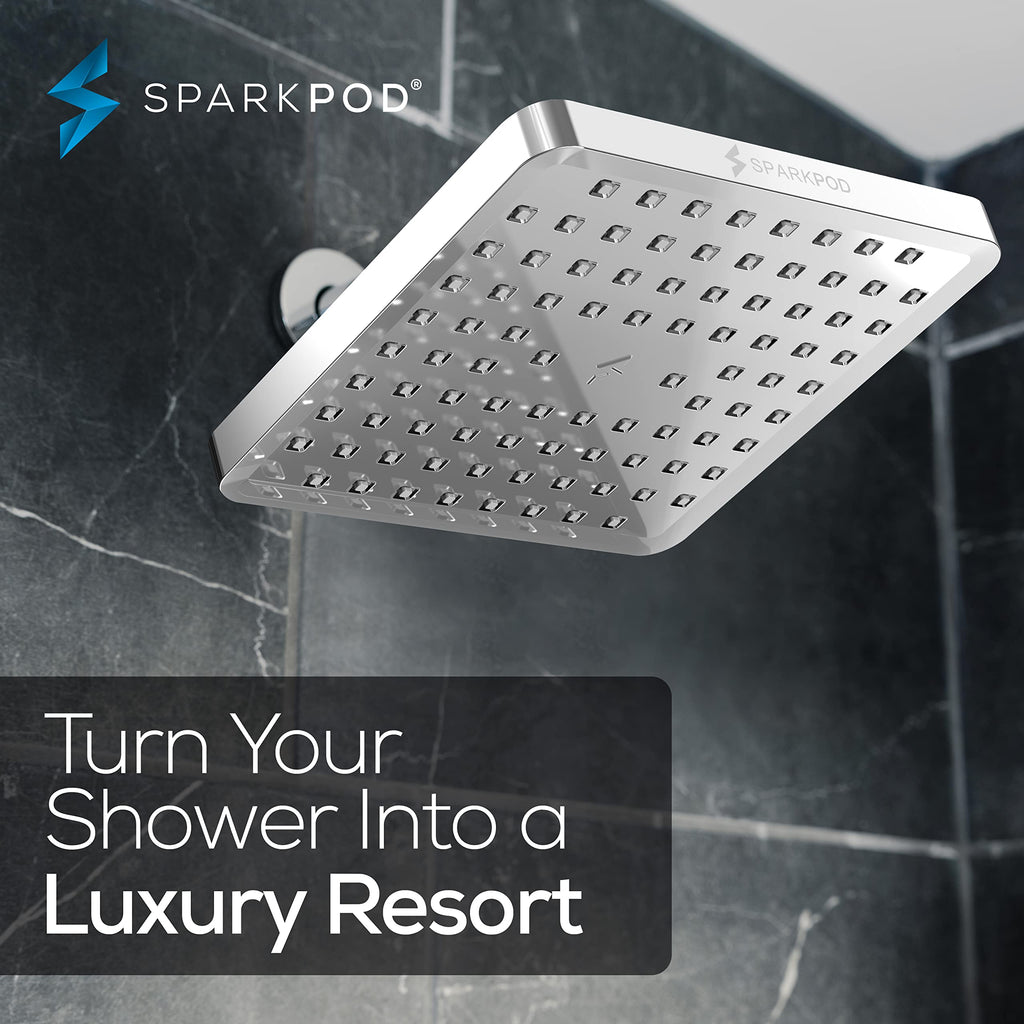 SparkPod Rain Shower Head, 6 Inch Round, Luxury Polished Chrome Finish