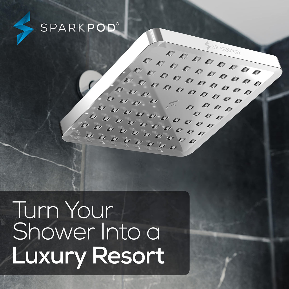 SparkPod Rain Shower Head, 6 Inch Round, Luxury Polished Chrome Finish