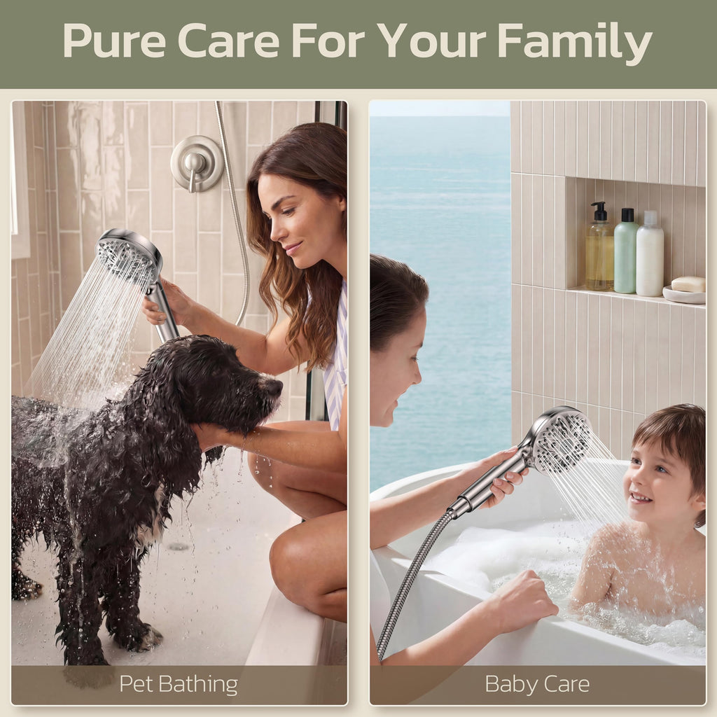 JDO High‑Pressure 6‑Setting Handheld Shower Head, 4.7 Inch Chrome Premium