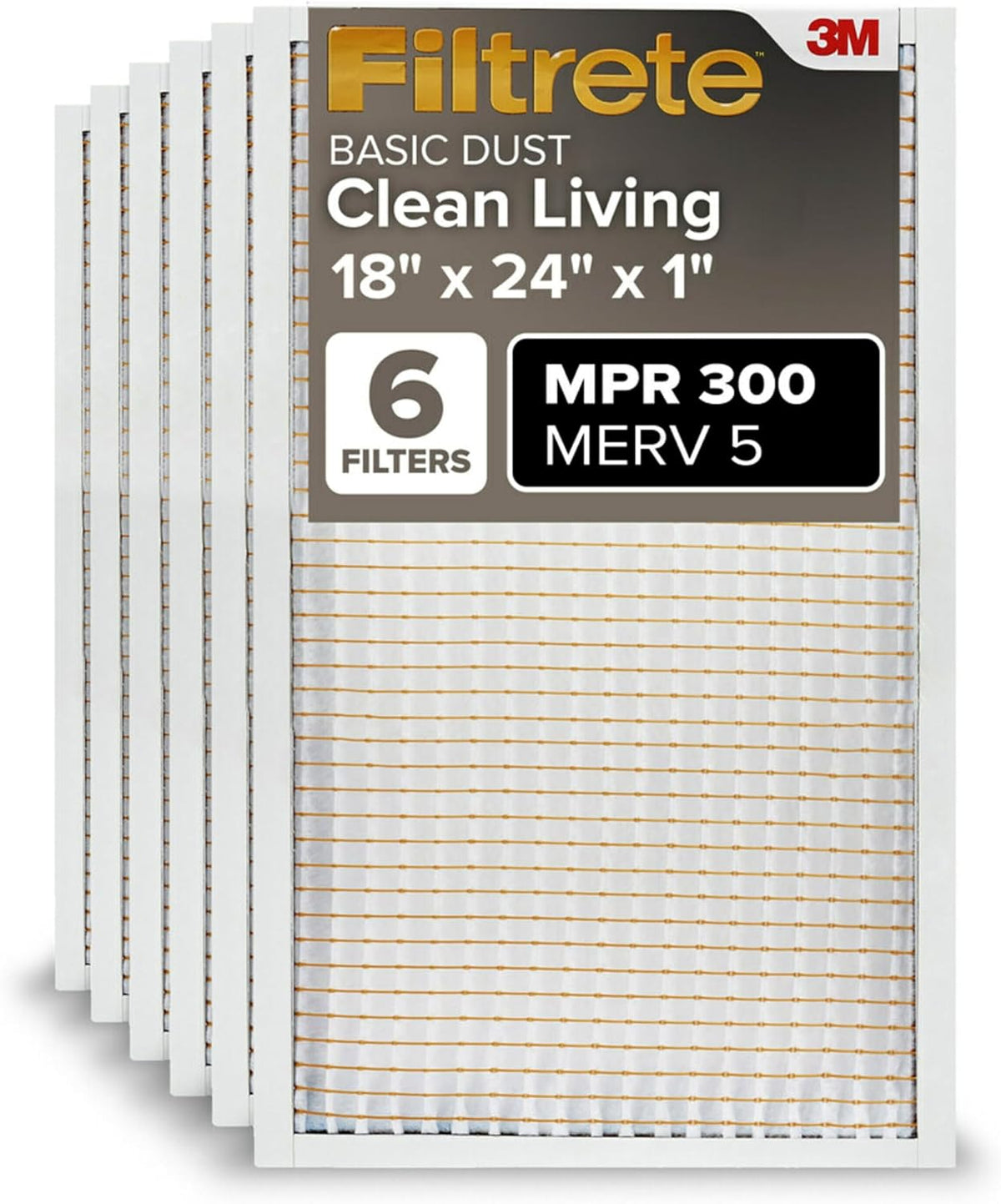 Filtrete 18x24x1 Air Filter, MERV 5, MPR 300, 6 HVAC Filters