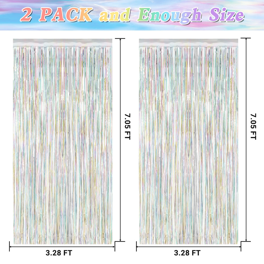 ZATAYE 2 Pack Red Silver Blue Foil Curtain Streamer Decorations