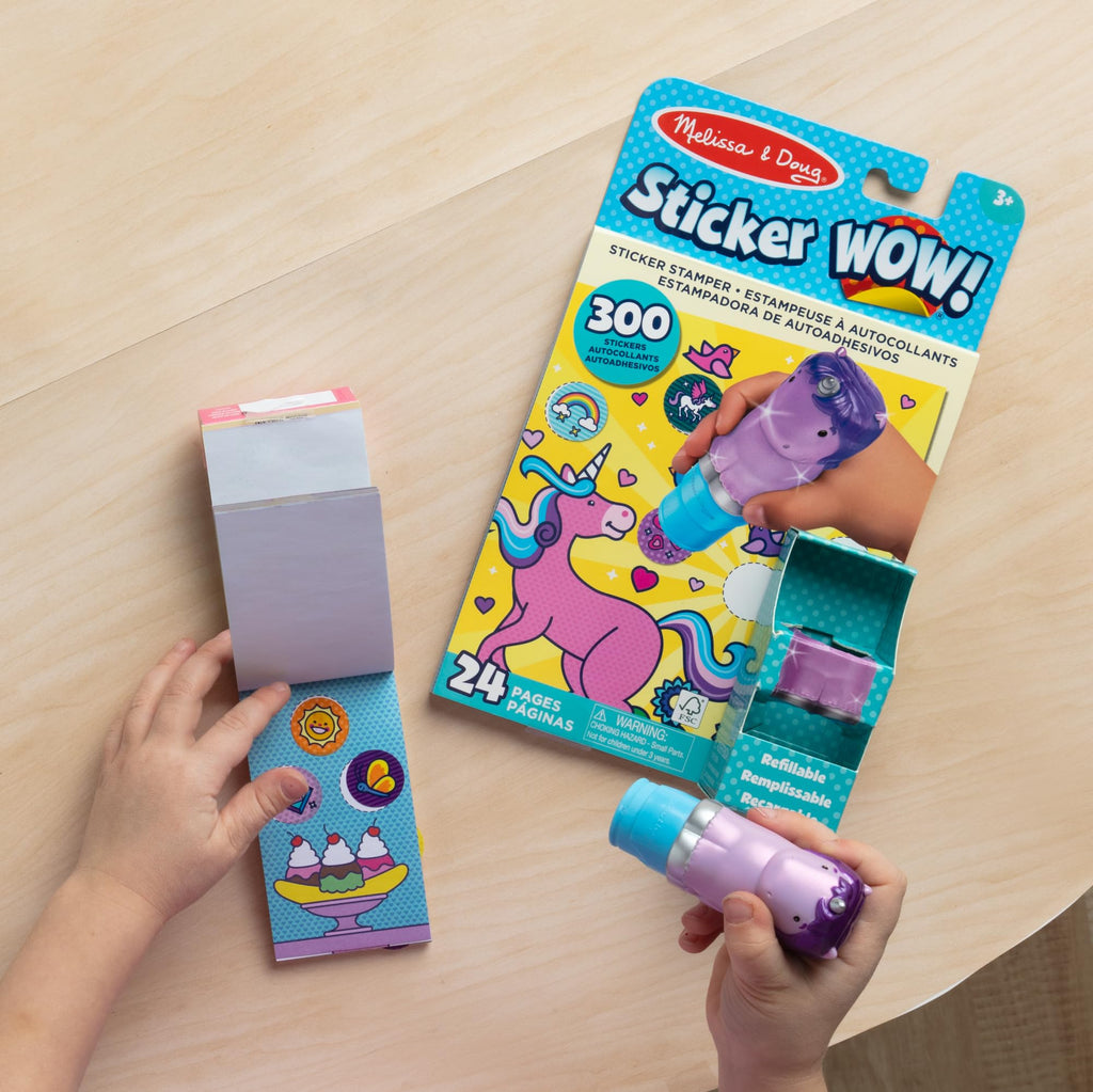 Melissa & Doug Sticker Wow!™ 24-Page Activity Pad and Sticker Stamper, 300 Stickers, Arts and Crafts Fidget Toy Collectible Character – Unicorn Creative Play Travel Toy for Girls and Boys 3+