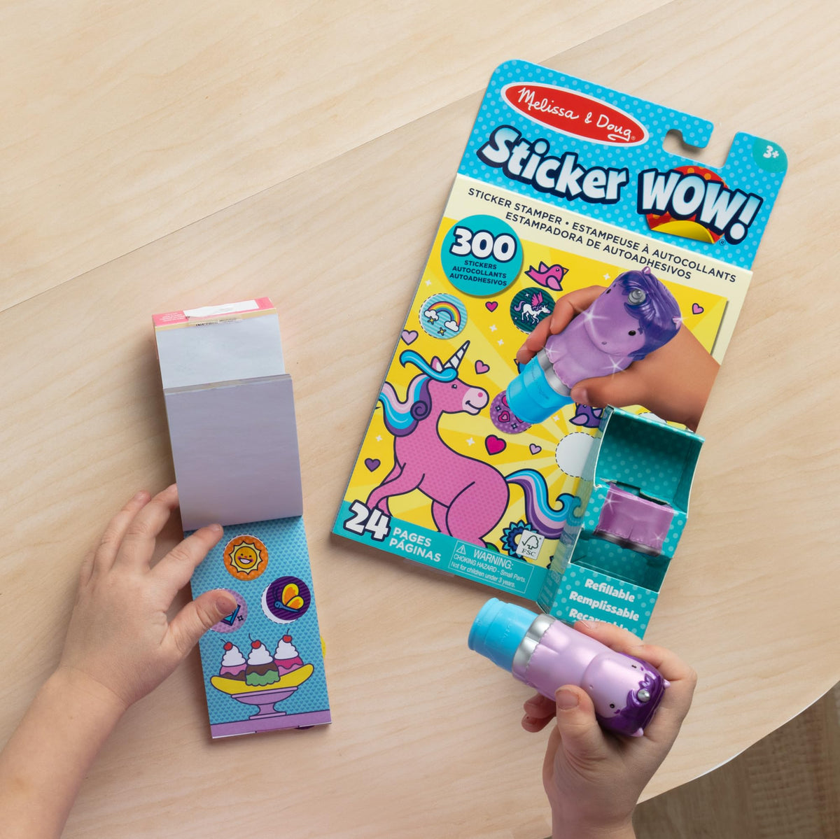Melissa & Doug Sticker Wow!™ 24-Page Activity Pad and Sticker Stamper, 300 Stickers, Arts and Crafts Fidget Toy Collectible Character – Unicorn Creative Play Travel Toy for Girls and Boys 3+