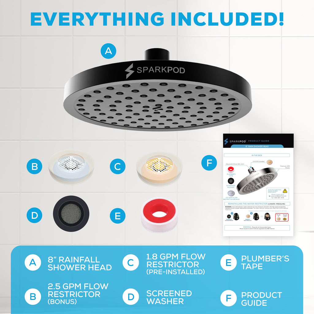 SparkPod Rain Shower Head, 6 Inch Round, Luxury Polished Chrome Finish