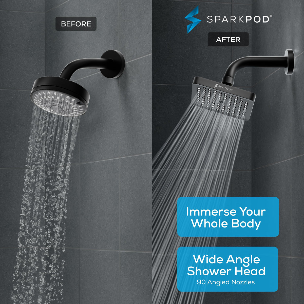 SparkPod Rain Shower Head, 6 Inch Round, Luxury Polished Chrome Finish