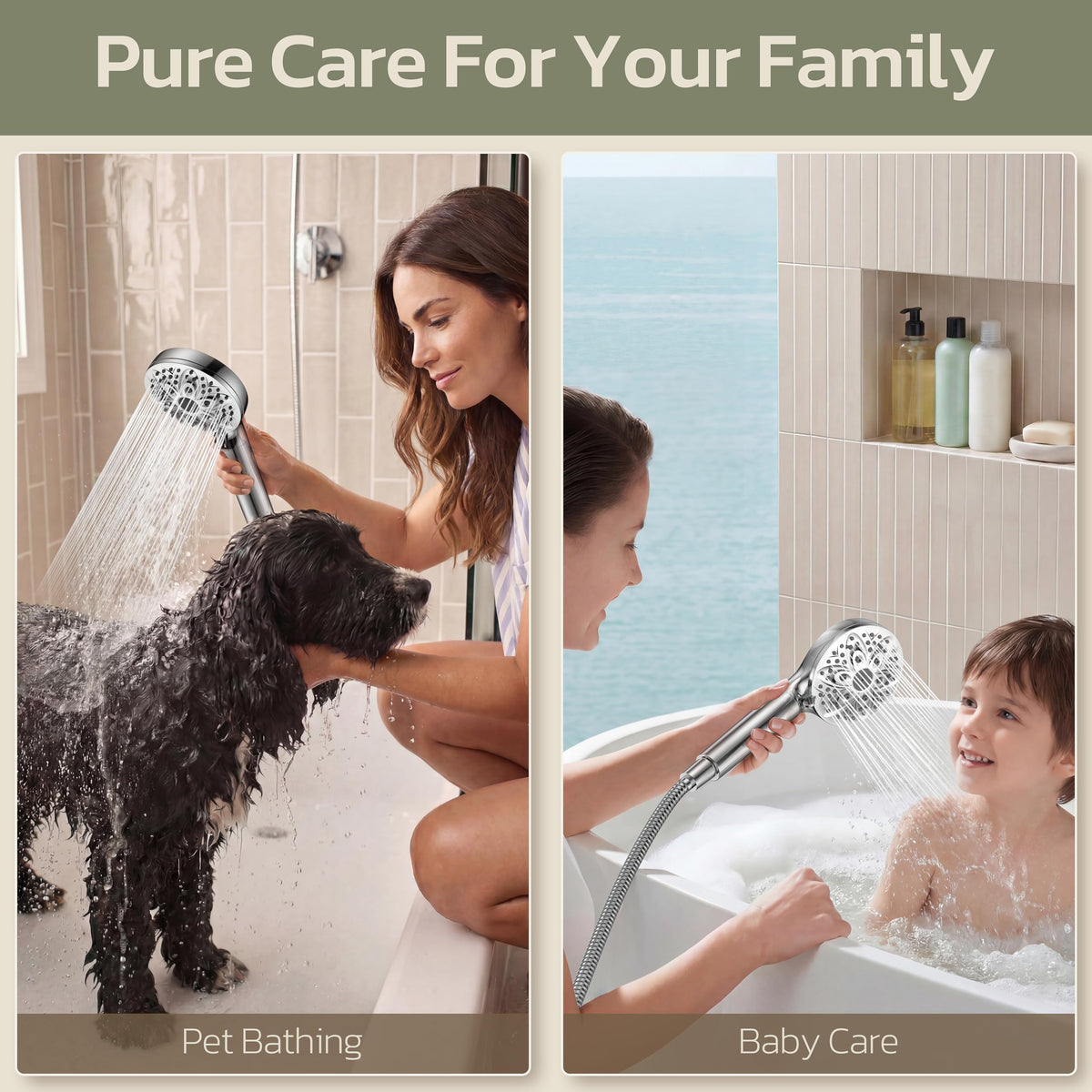 JDO High‑Pressure 6‑Setting Handheld Shower Head, 4.7 Inch Chrome Premium