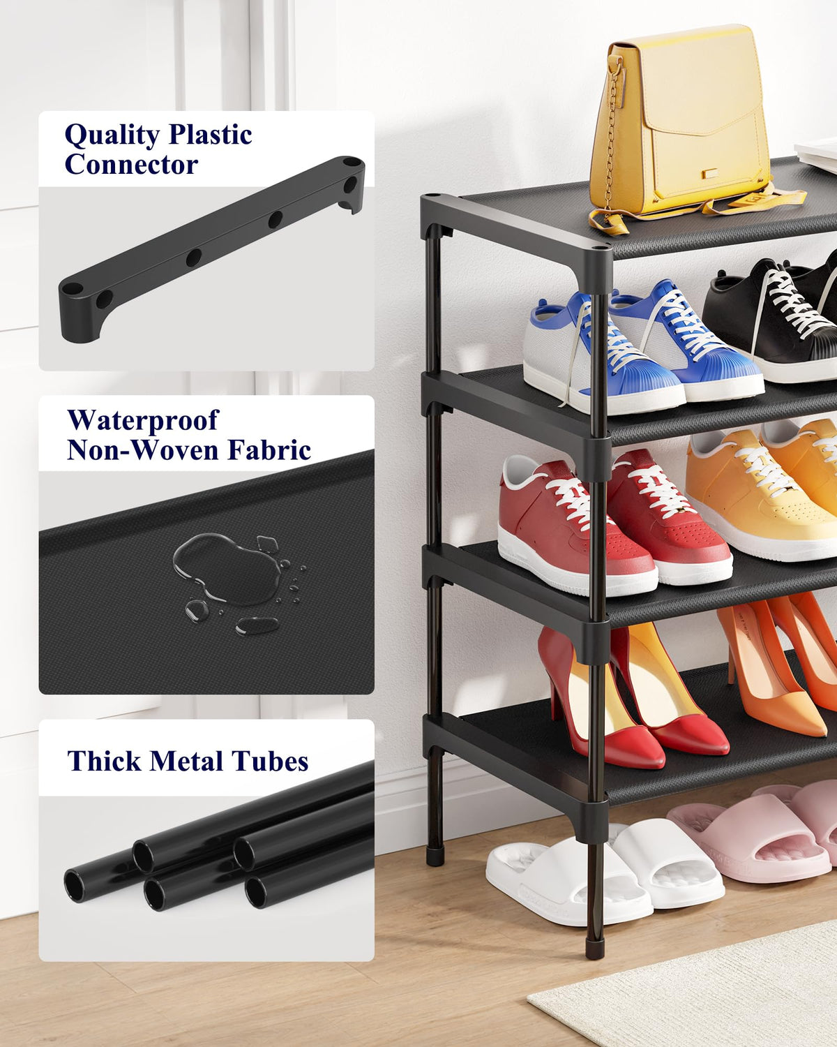 Kitsure Shoe Rack - Non-Woven Shoe Rack Shelf, Shoe Organizer for Closet, Entryway, Garage & Corridor, Stackable Shoe Shelves, 27.5" Wide - 2 Tier, Black