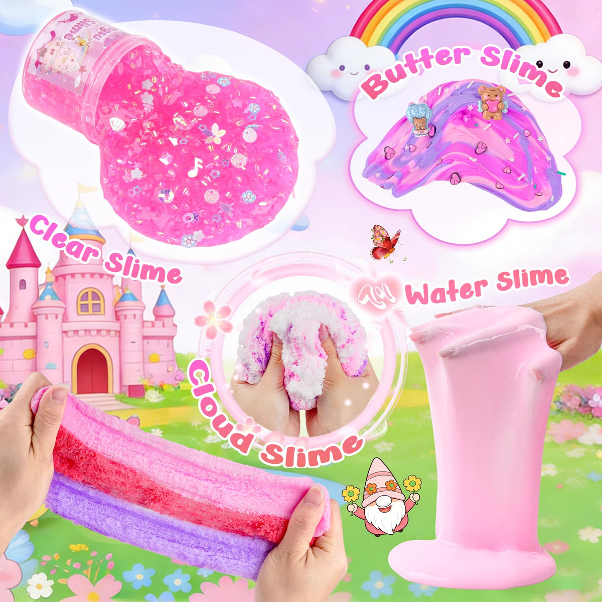 6-Pack Pink Slime Kit for Girls, Cloud Butter Squishy Birthday Gift Set