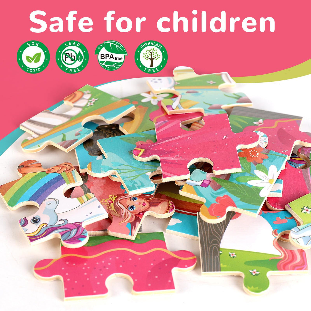 Wooden Educational Jigsaw Puzzles for Preschool Kids Ages 3-5, 4-Pack with 20 Pieces Dinosaur, Space, Transportation Wood Puzzles Set, Kids Brain Teaser Toys, Gifts for Boys Girls Ages 3 4 5 6