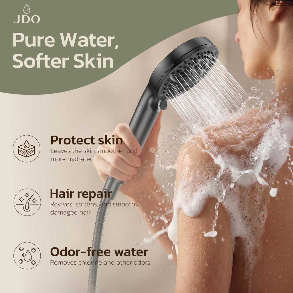 JDO High‑Pressure 6‑Setting Handheld Shower Head, 4.7 Inch Chrome Premium