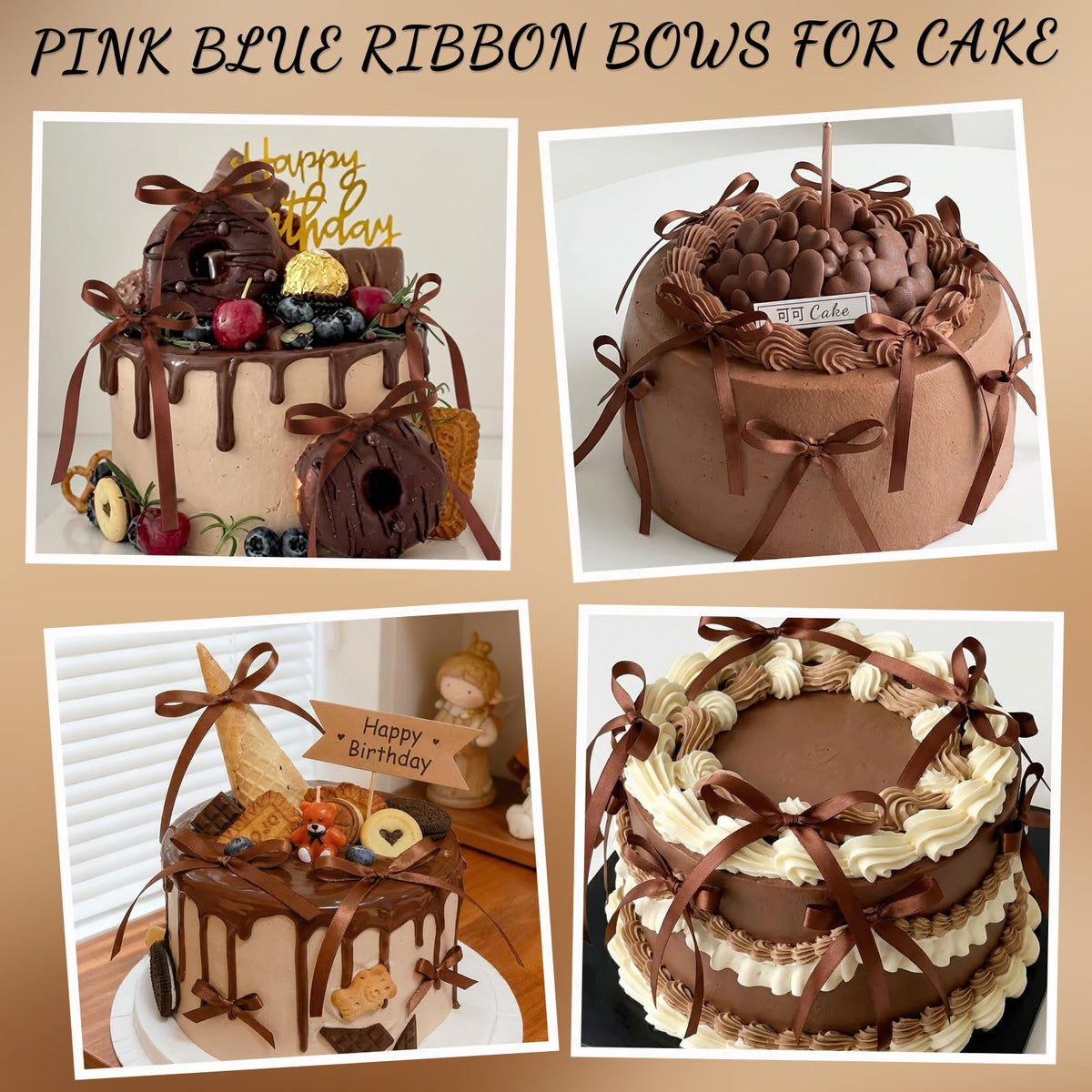 30 Pack Bow Cake Toppers Pink Ribbon Bows for Cake Back to School Decor