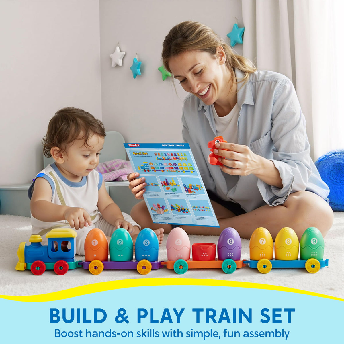 Play-Act Learning Toys for 1 2 3 Years Old, Counting, Matching & Sorting Montessori Learning Farm Train Including 9 Farm Animals, Birthday Gift for Baby Boys Girls