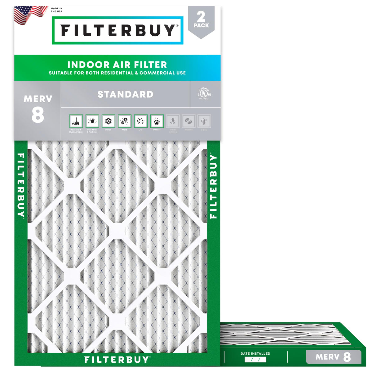 Filterbuy 12x14x1 Air Filter MERV 8 Dust & Allergy Defense (2-Pack)
