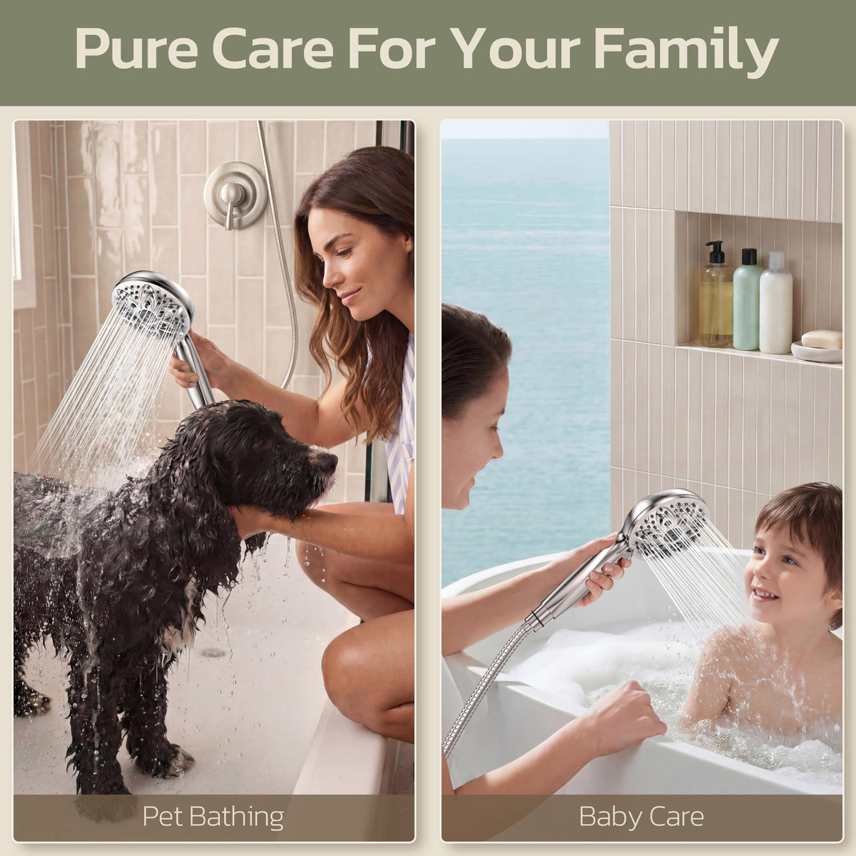 JDO High‑Pressure 6‑Setting Handheld Shower Head, 4.7 Inch Chrome Premium