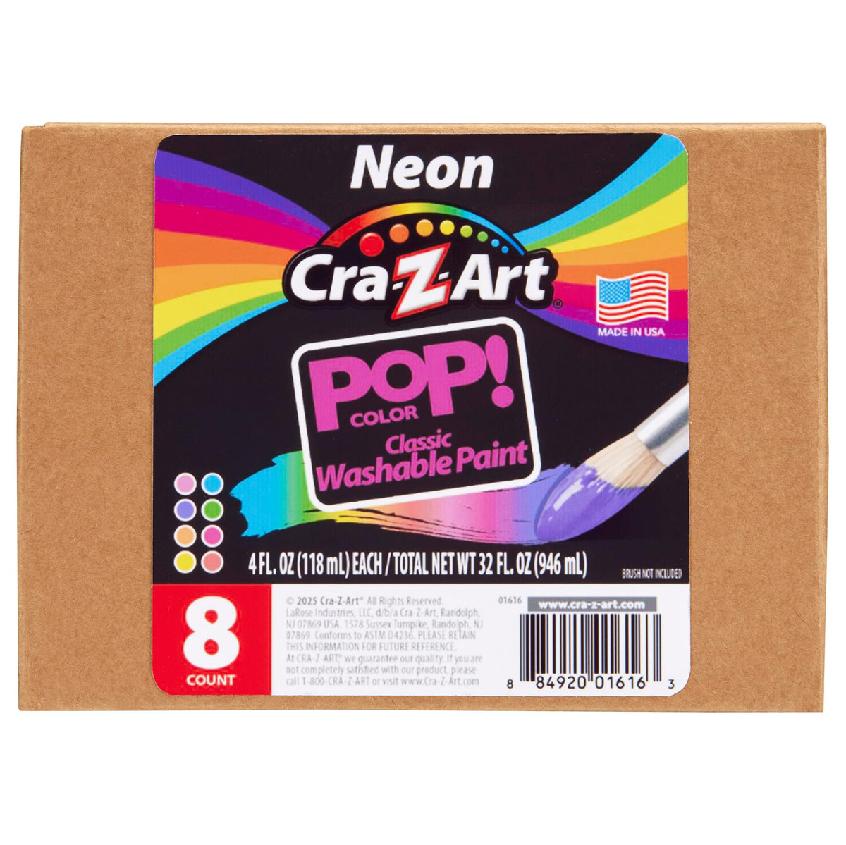 Cra-Z-Art Washable Classic Paint Bulk Pack 8ct, Assorted Colors 4oz each bottle