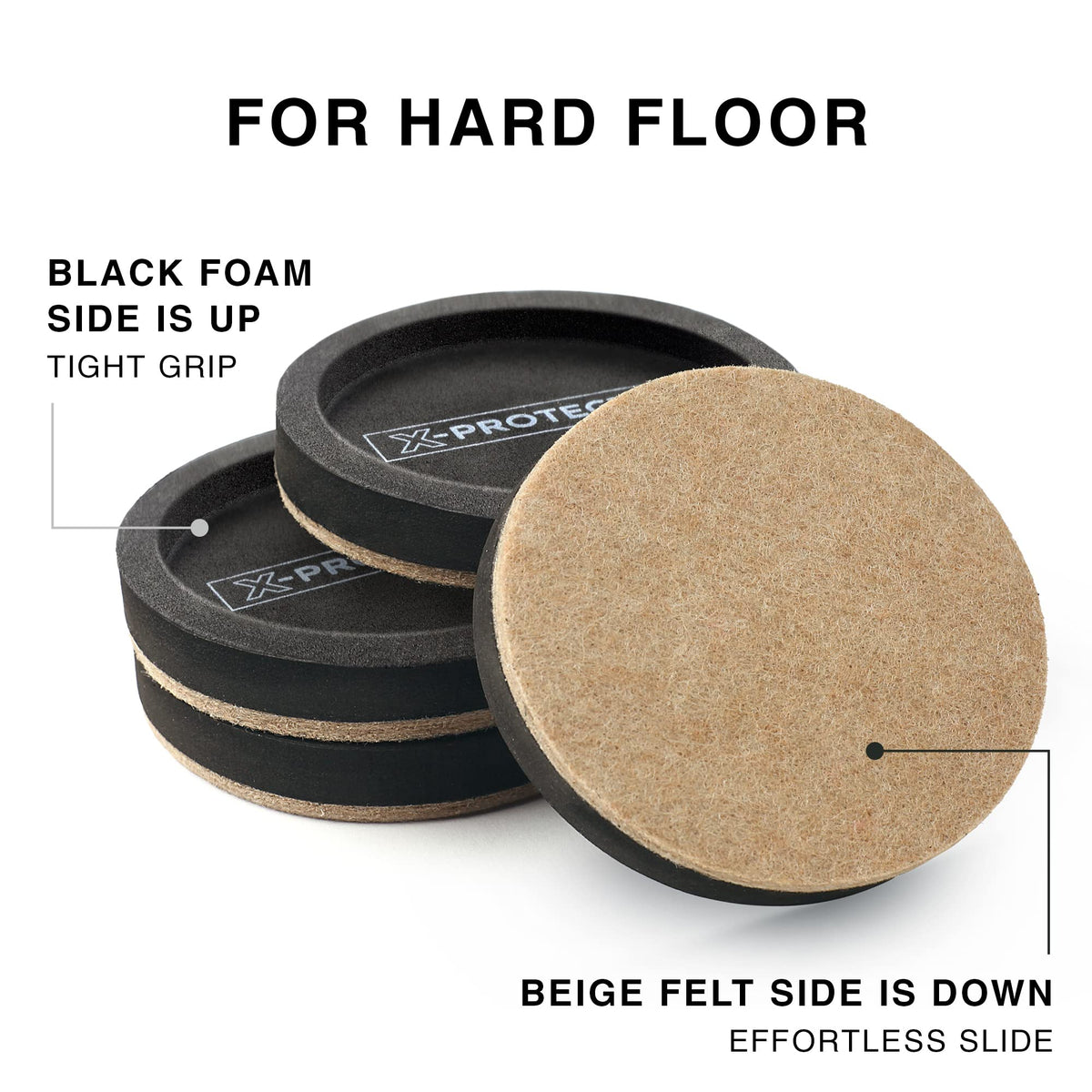 Felt Furniture Sliders for Hardwood Floors X-PROTECTOR 16 PCS 3 ½”