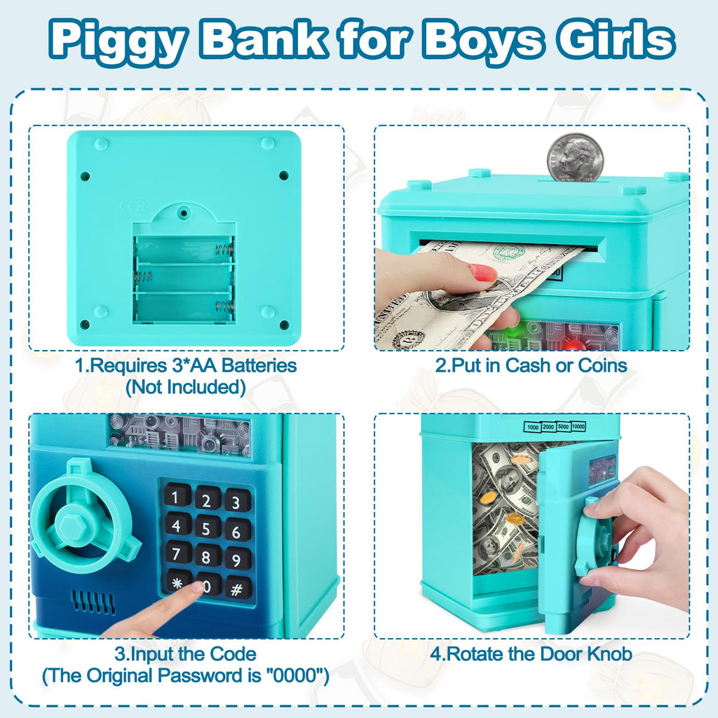 Refasy Piggy Bank Cash Coin Can ATM Bank Electronic Coin Money Bank for Kids Age 3-12, Money Savings Box Mini ATM Coin Bank Toys Gifts for 3 4 5 6 7 8 9 10 11 12 Year Old Boys Girls