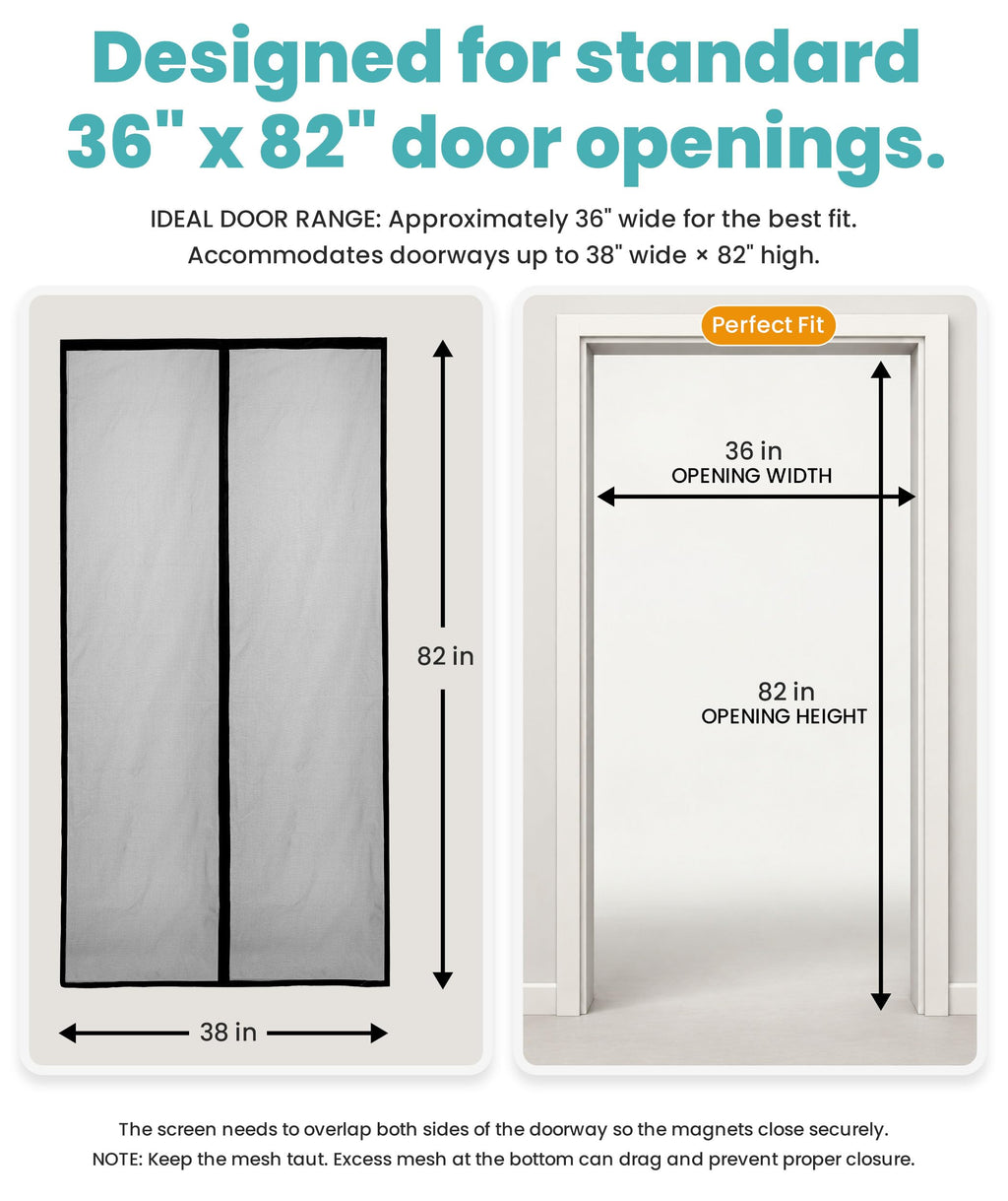 Flux Phenom Magnetic Screen Door (White) - Bugs Out, Breeze in - 9min Install Auto-Sealing Heavy Duty Double Stitched Mesh, 52 Magnets, Hands Free Patio Doors Net, Pet & Kid Friendly, 38 x 82 Inch