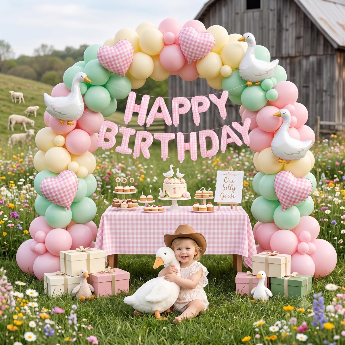 TONIFUL 16 Inch Yellow White Gingham Happy Birthday Foil Balloon