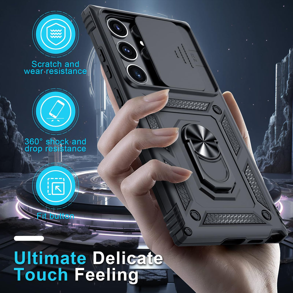 Janmitta for Samsung Galaxy S25 Edge Case Built in Slide Camera Cover,Black