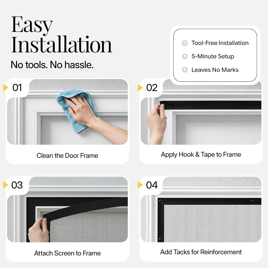 AUGO Magnetic Screen Door - Self Sealing, Heavy Duty, Hands Free Mesh Partition Keeps Bugs Out - Pet and Kid Friendly - Patent Pending Keep Open Feature - 38 Inch x 83 Inch