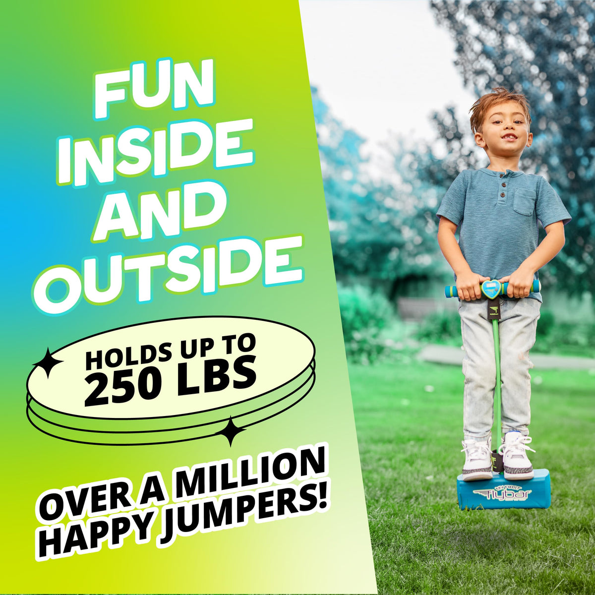 Flybar My First Foam Pogo Jumper for Kids Fun and Safe Pogo Stick, Durable Foam and Bungee Jumper for Ages 3 and up Toddler Toys, Supports up to 250lbs (Blue)
