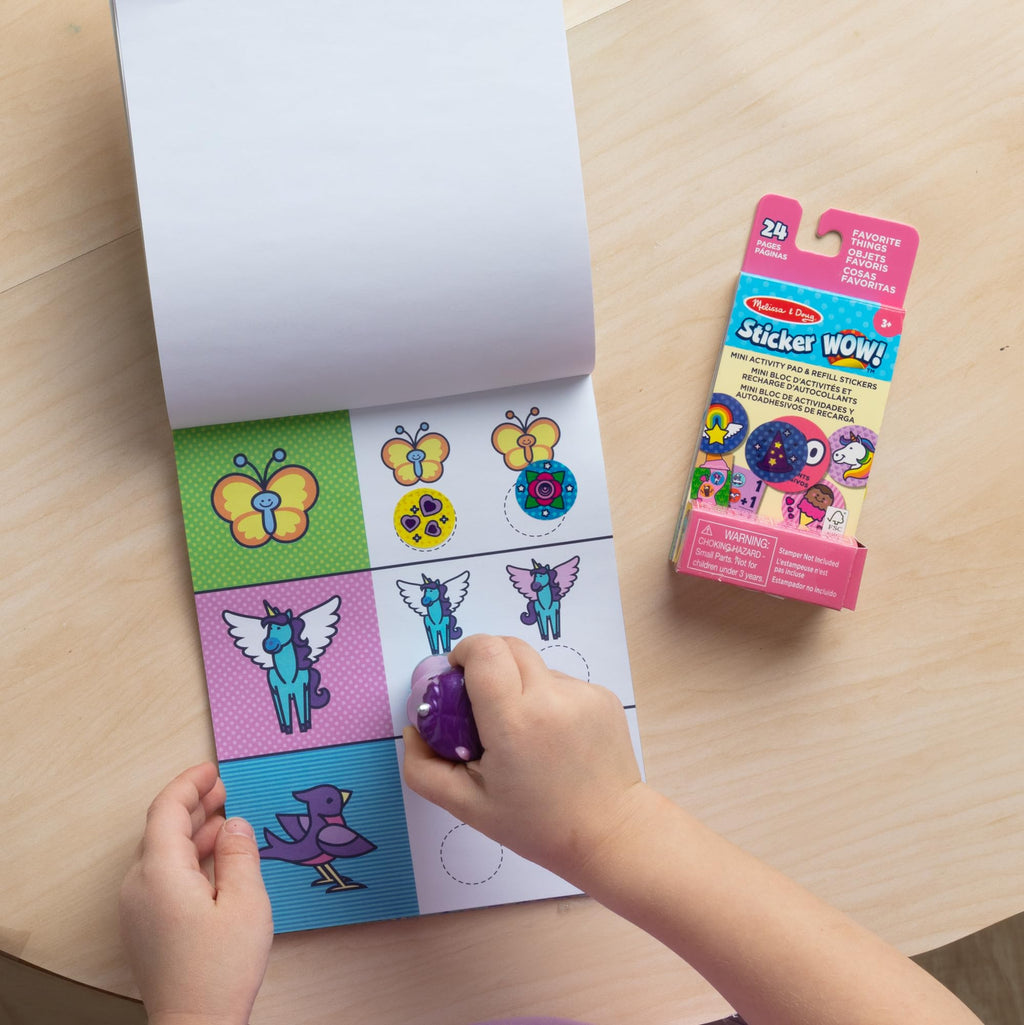 Melissa & Doug Sticker Wow!™ 24-Page Activity Pad and Sticker Stamper, 300 Stickers, Arts and Crafts Fidget Toy Collectible Character – Unicorn Creative Play Travel Toy for Girls and Boys 3+