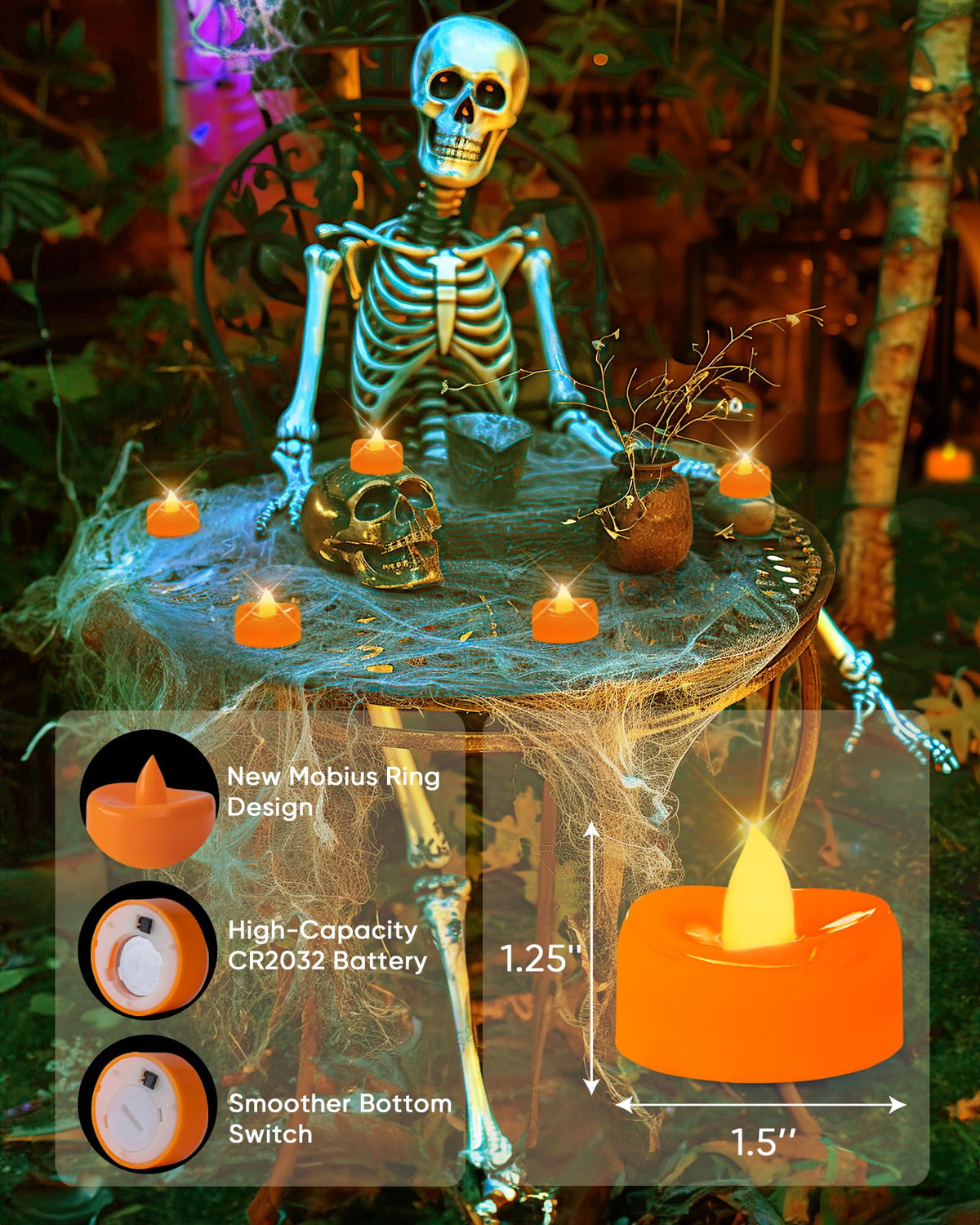 merrynights LED Candles, Tea Lights Candles Battery Operated Bulk, 24-Pack Long-Lasting 200 Hours Flameless Tealight Candles, Realistic Tea Lights for Halloween Christmas Wedding, 1.5'' D X 1.25'' H