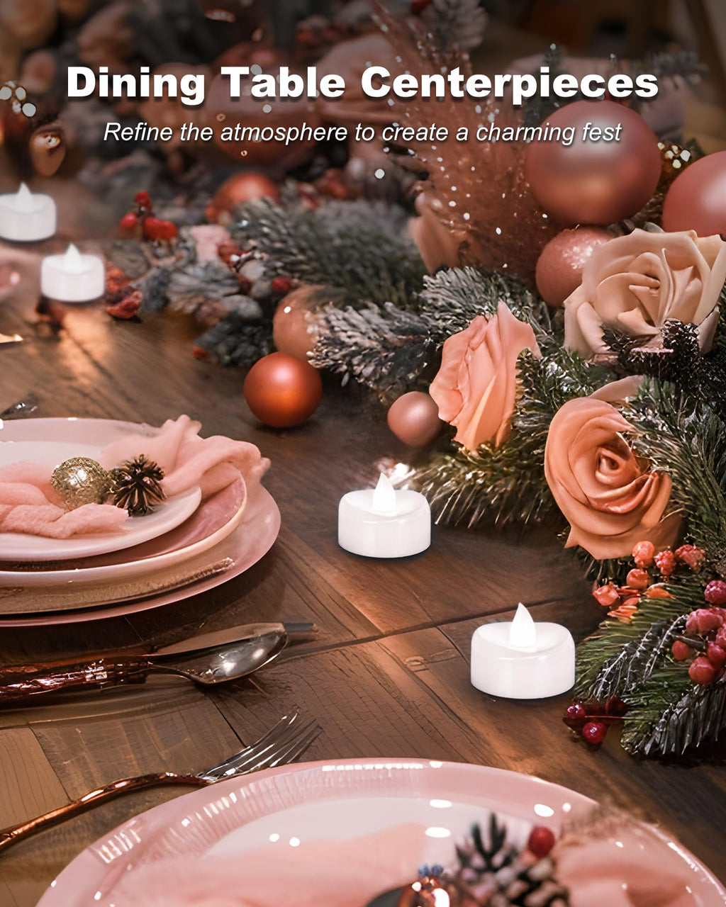 merrynights LED Candles, Tea Lights Candles Battery Operated Bulk, 24-Pack Long-Lasting 200 Hours Flameless Tealight Candles, Realistic Tea Lights for Halloween Christmas Wedding, 1.5'' D X 1.25'' H