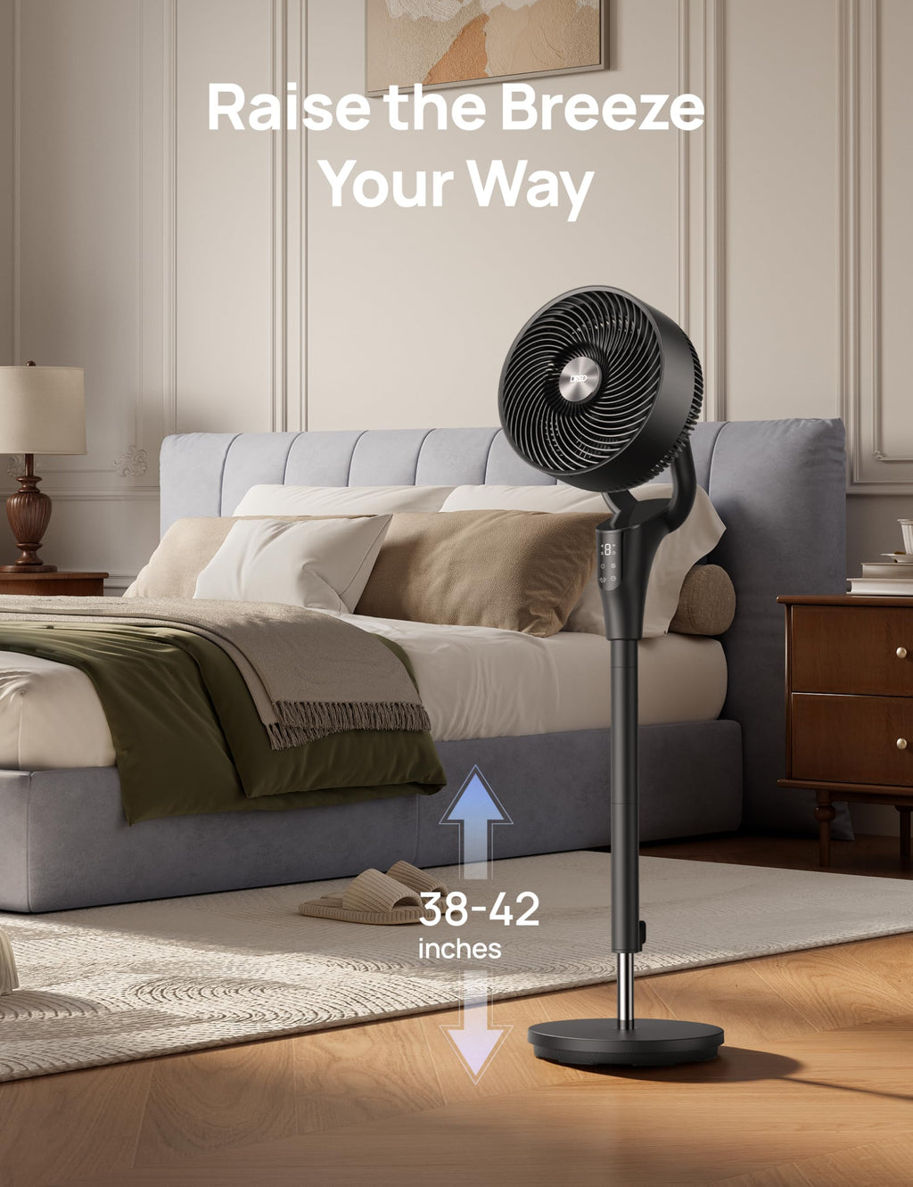 DREO Pedestal Fan for Bedroom, 100ft Airflow, Quiet DC Motor Standing Fan