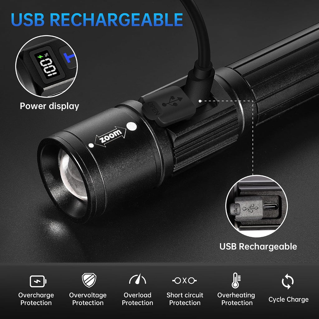 TrixHub Rechargeable Flashlights 3 Pack Super Bright High Lumens Flashlight