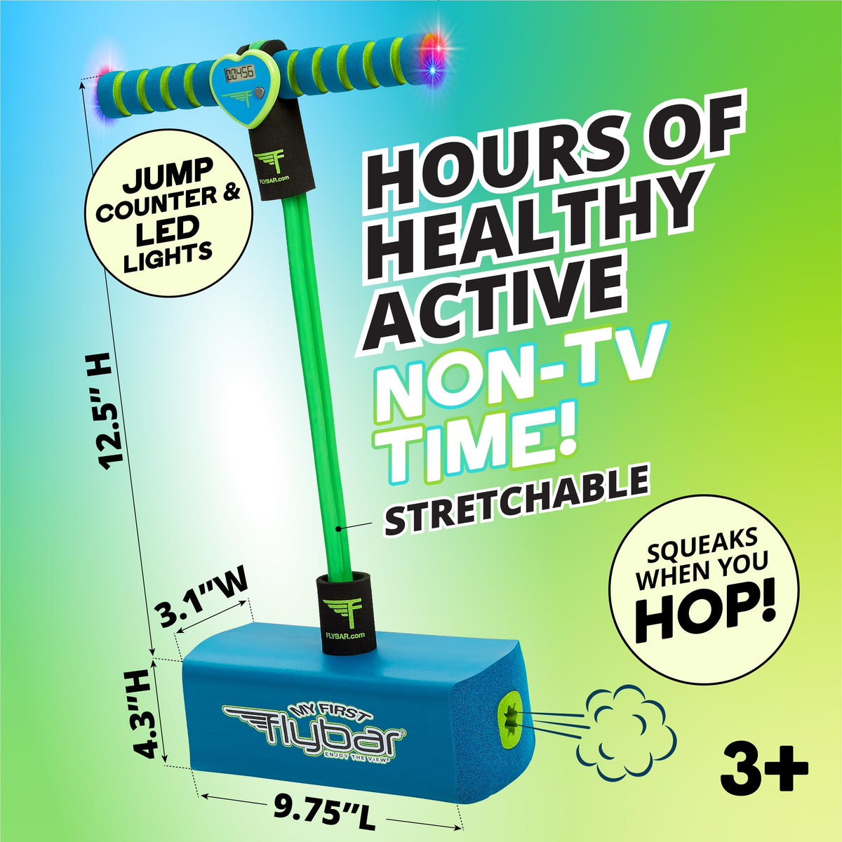 Flybar My First Foam Pogo Jumper for Kids Fun and Safe Pogo Stick, Durable Foam and Bungee Jumper for Ages 3 and up Toddler Toys, Supports up to 250lbs (Blue)