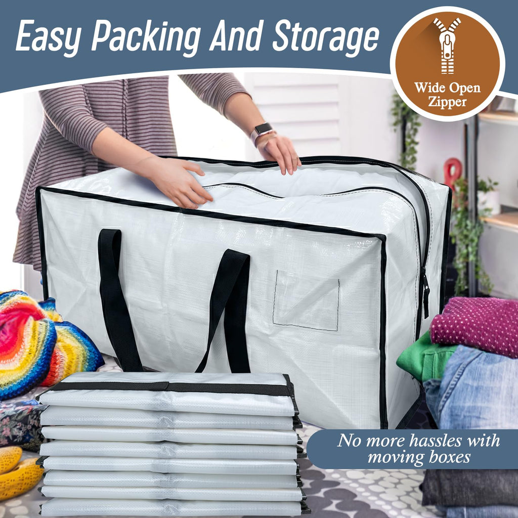 6 Pack Extra Heavy Duty Large Moving Bags with Strong Zipper, Dark Blue