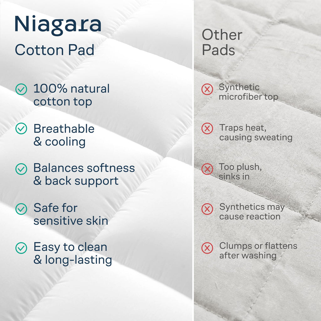 Niagara Sleep Solution 100% Cotton Top Queen Size Mattress Pad, Pillow Top