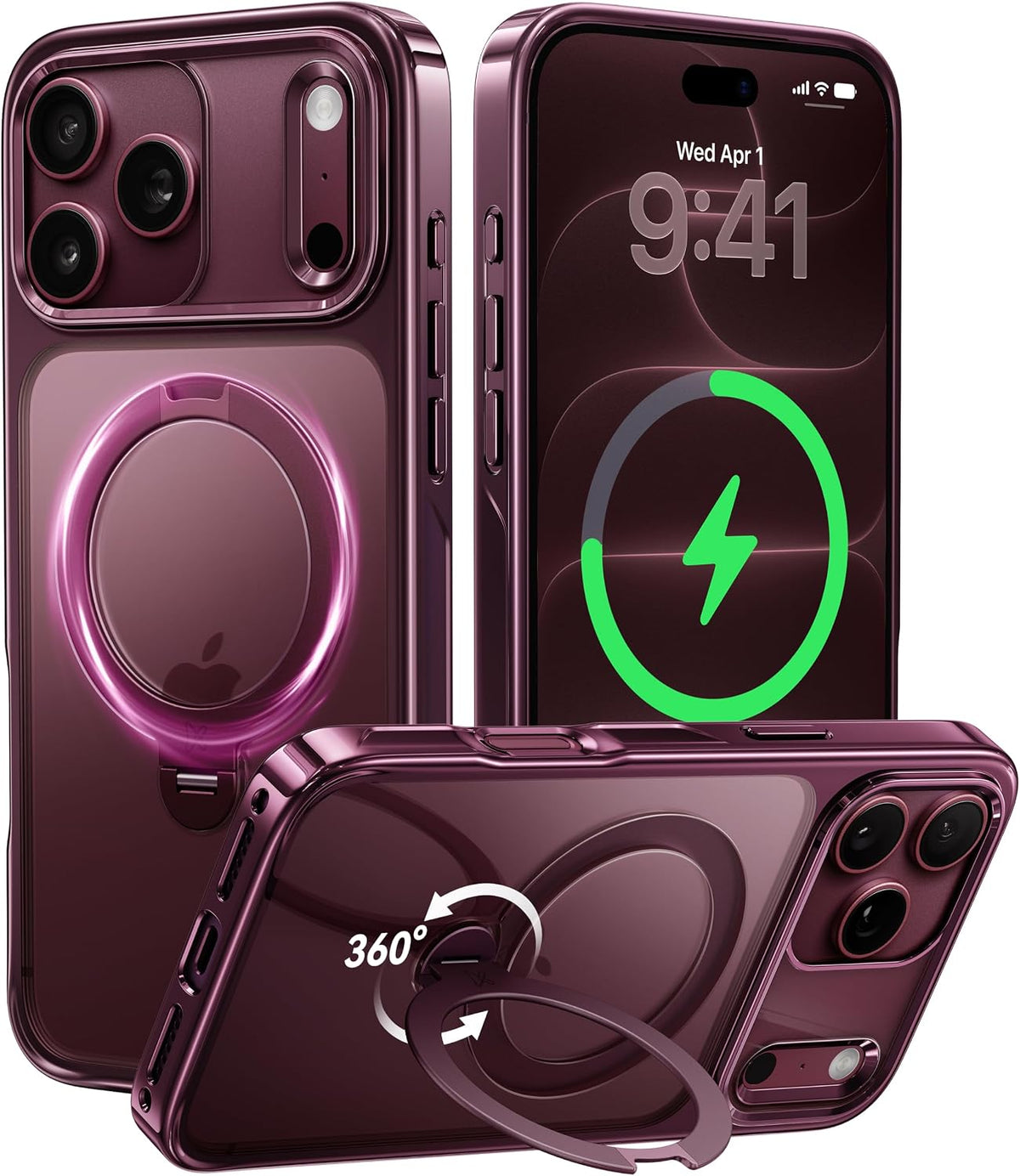 CASEKOO Glitter Clear for iPhone 18 Pro / 17 Pro Case, 360 Spin Stand