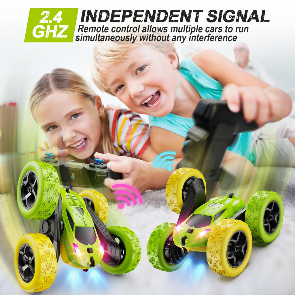QUNREDA Remote Control Car, RC Cars Toys for Kids Ages 6-12, 4WD Stunt Car with LED Lights & 360° Flips, 2.4GHz, Upgraded USB-C Modular Batteries, 8-10 Year Old Boys Birthday Gift 1-Blue