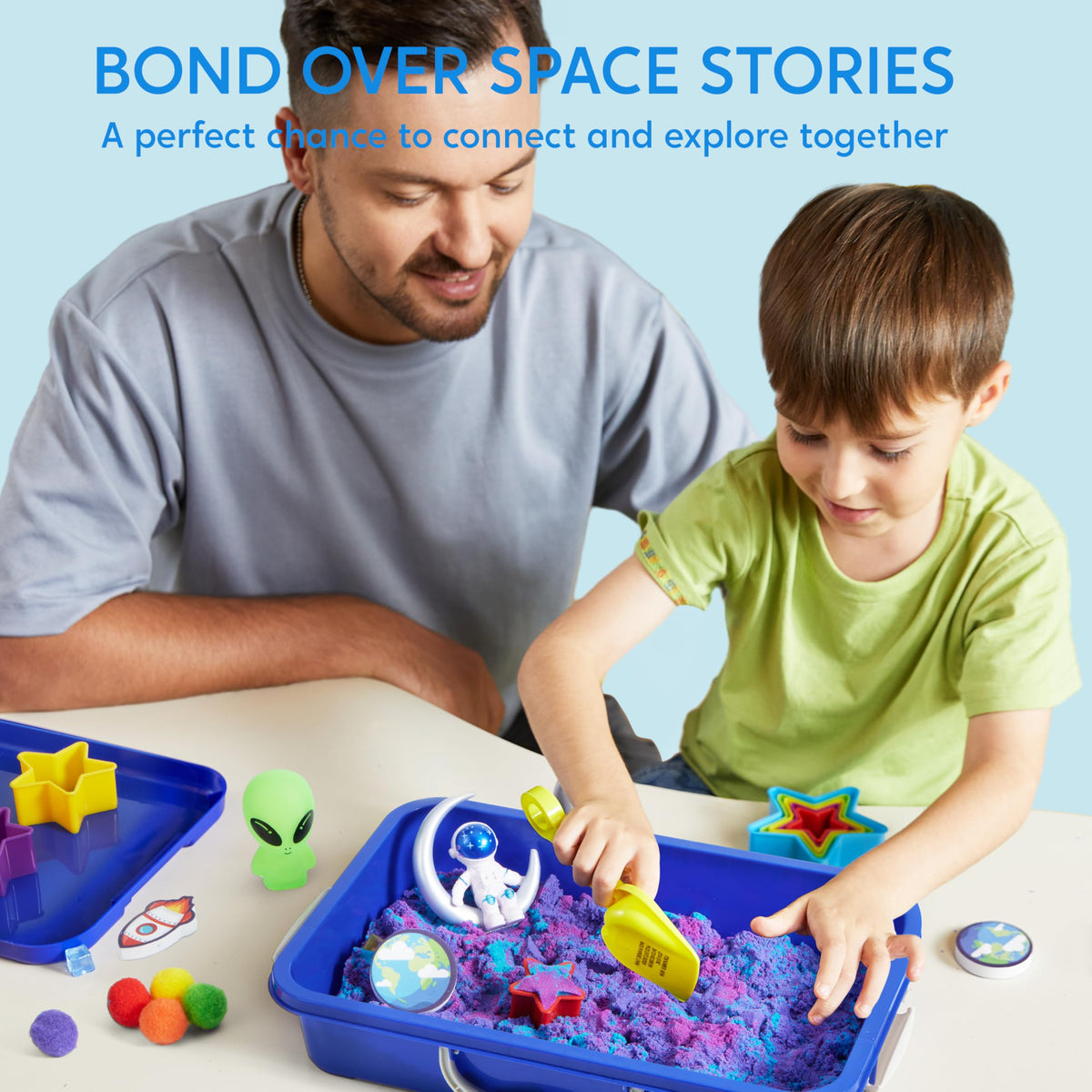 JOVA Klever Kits Construction Sensory Bin for Kids with Glow in The Dark Stones, Sandbox with Lid Castle Building kit, Preschool Learning Activities Gifts for Boys Girls Age 3+