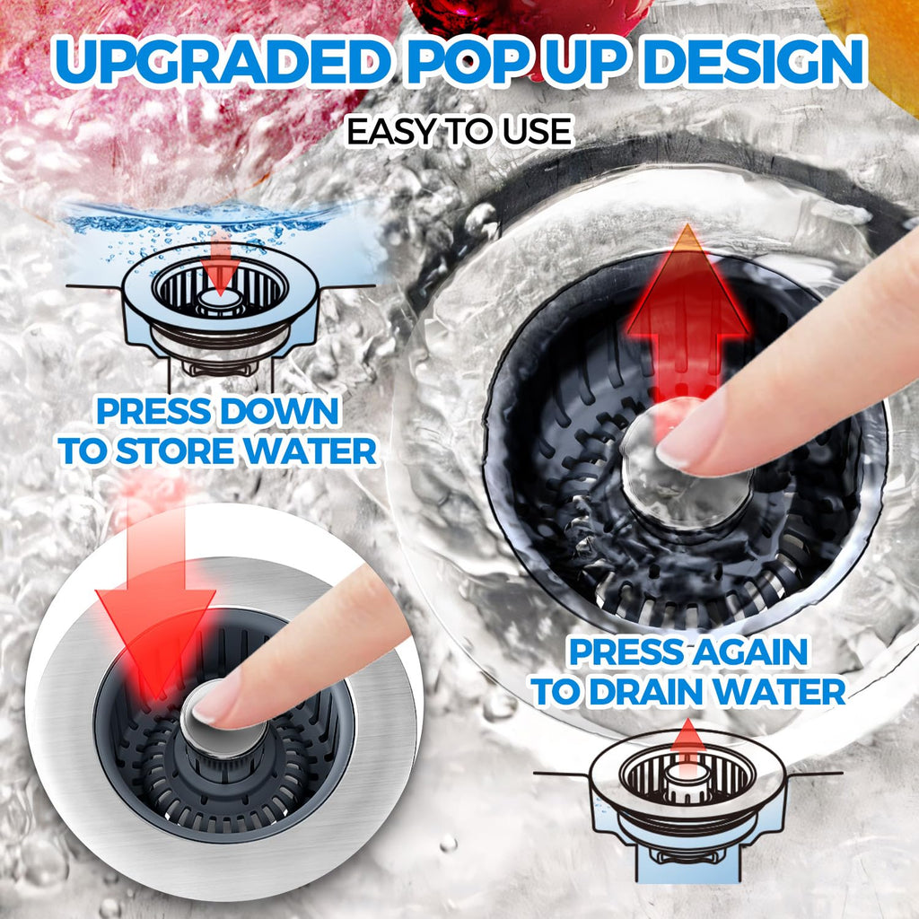 zaa 3 in 1 Kitchen Sink Drain Strainer Stopper Removable Basket Pop-Up