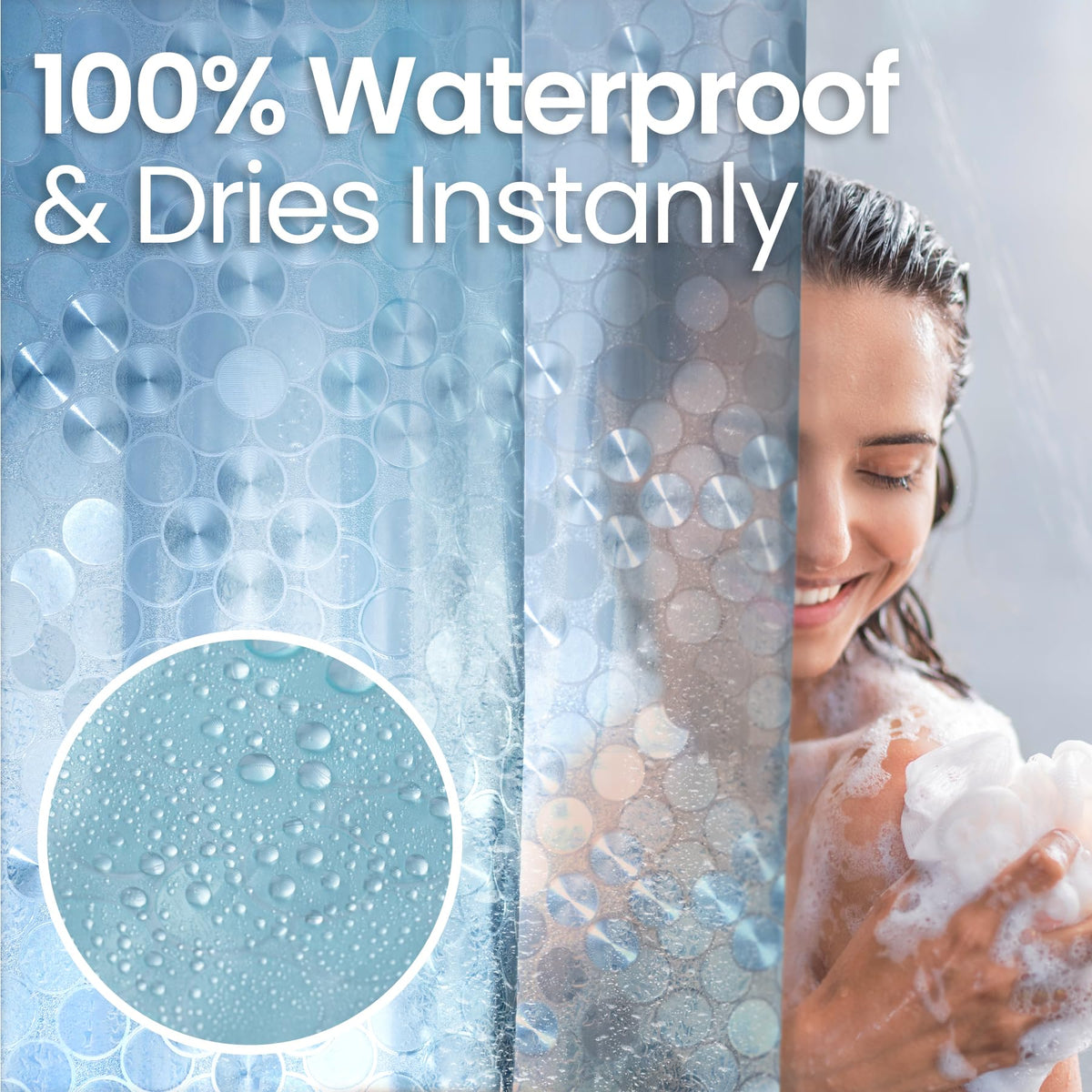 LiBa Shower Curtain PEVA 8G, 72x72 Inch Waterproof Clear