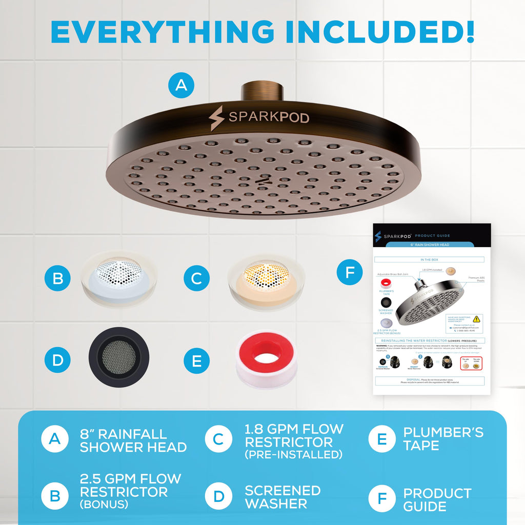 SparkPod Rain Shower Head, 6 Inch Round, Luxury Polished Chrome Finish