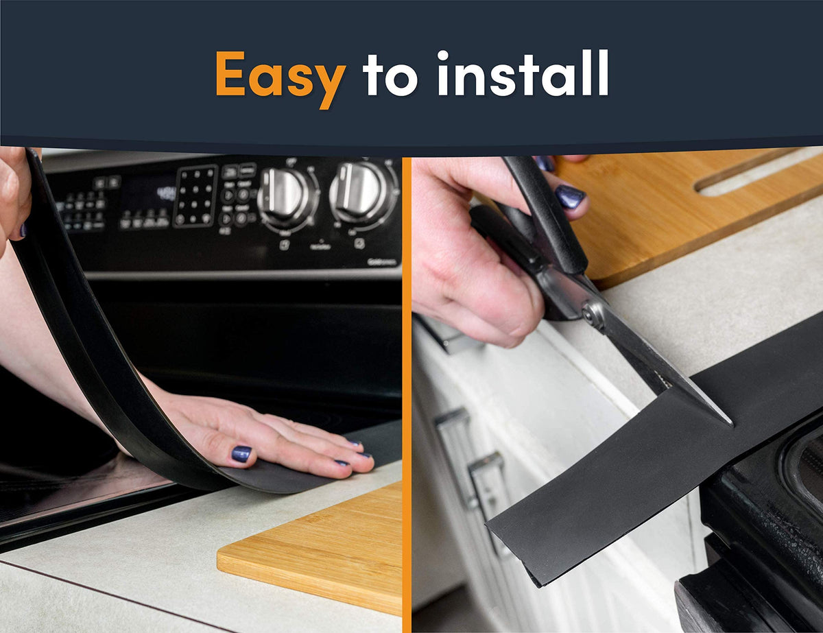Linda’s Essentials Silicone Stove Gap Covers (2 Pack), Heat Resistant Oven Gap Filler Seals Gaps Between Stovetop and Counter, Easy to Clean Stove Gap Guard (21 Inches, Black)