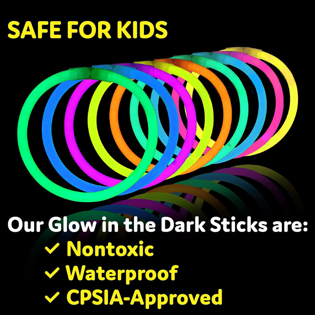 PartySticks Glow Sticks Party Supplies 100pk - 8 Inch Glow in the Dark Light Up Sticks Party Favors, Glow Party Decorations, Neon Party Glow Necklaces and Glow Bracelets with Connectors
